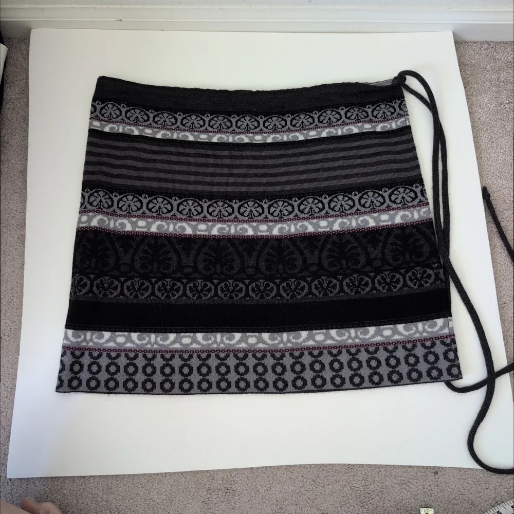 Icelandic Design Womens Wool Blend Knit Fair Isle Mini Skirt Black Grey Size M